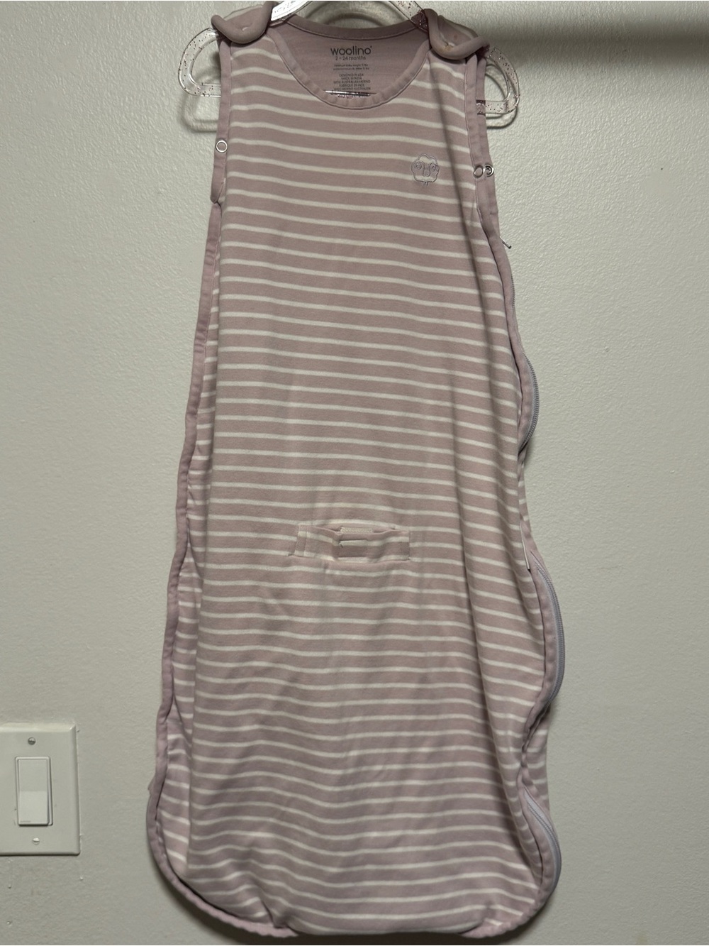 Woolino purple & white striped sleep sack